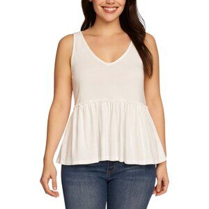 Be Original Women’s Ruffle Peplum Tank Top in Oat | Size M